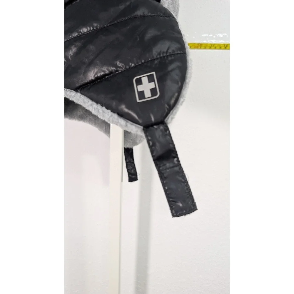 Unbranded Black Puffer Trapper Hat Grey Faux‎ Fur Trim Quilted Winter Ushanka